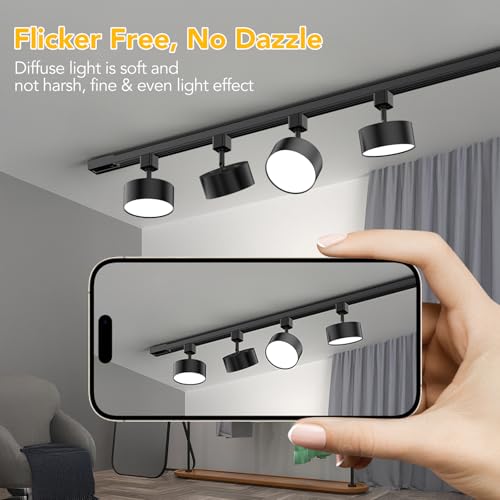 TuyuBEE 5 Color Diffuse LED Track Lighting Heads H Type Track Light Heads Dimmable Kitchen Track Lighting Fixtures Ceiling, Compatible with H Track Rails - Flicker Free CRI90+ 20W 2000lm, 4 Pack Black
