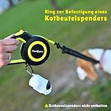 FirstPaw Rollleine Für Hunde bis 20 kg - Ausziehbar Hundeleine 5m, Reflektierendes Band, ergonomisches Design, bissfeste Materialien, leichtes Bremssystem, Zubehörring für Kotbeutel oder Taschenlampe