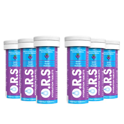 O.R.S Hydration Tablet with Electrolytes for Rehydration, Wellness, Travel, Sports & Recovery | Vegan, Gluten-Free & Low-Calorie Electrolyte Tablets with Natural Blackcurrant Flavour, 72 Tablets