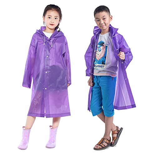 Doovid 2 Packs Ponchos For Kids Reusable Raincoat Waterproof Rain Ponchos For 6-12 Years Old Girls Boys Camping Rain Coats 2Pcs Purple #TOP3