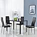 Bonnlo Modern Dining Table Set, 5 Piece Black Glass Kitchen Table and PU Leather Chairs for Small Spaces, Easy to Clean, Rust-Resistant Metal Frame
