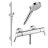  Pack mitigeur douche thermostatique HANSGROHE Ecostat Comfort Care +Barre UnicaS Puro +flexible+ Pommeau Vernis Blend Vario chromé