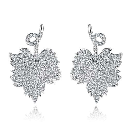 Boucles d'oreilles feuille d'érable en argent et zircones hypoallergéniques pour oreilles sensibles