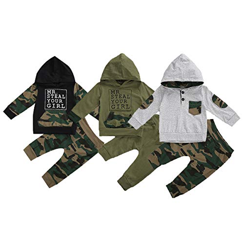 Newborn Baby Girl Boy Camo Outfits Long Sleeve Pocket Hoodie Sweatshirt Top+Camouflage Pants 2PCS Fall Winter Clothes Set (Black, 2-3 Years)