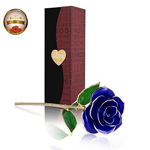 Cozime Rosa Bañada en Oro, Rosa 24 K Chapado Ideal Como Regalo de San Valentín Día/ La Madre/ Navidad/ Cumpleaños/ Boda, Azul