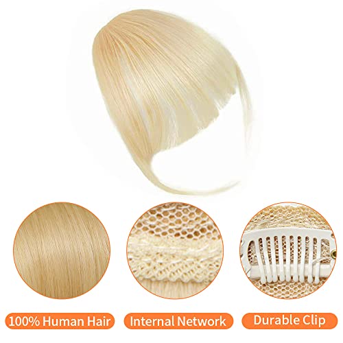 Dsoar Clip in Bangs Real Human Hair Bangs Fringe Hair Hair Extensions Flat Bangs with Temples, Blonde Color - Image 4