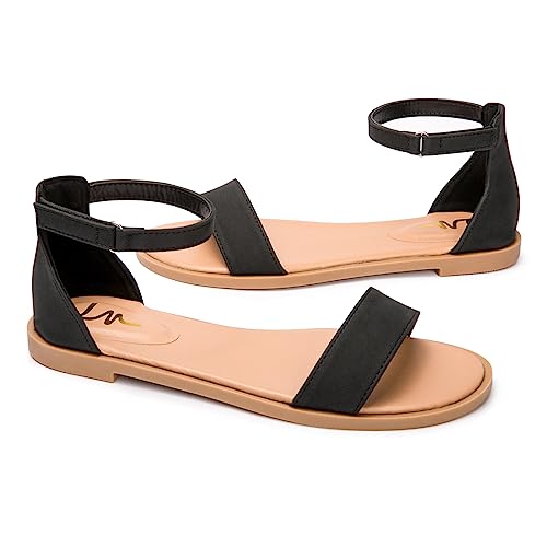 Image of LM Women's Flat Sandals Open Toe One Band Ankle Strap Sandals Casual Summer Flat Sandals