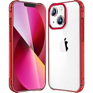 Mkeke Compatible with iPhone 14 Case for iPhone 13 Case Red, Transparent Shockproof Bumpers Phone Cases for iPhone 13/14