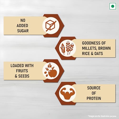 Image of Kwality Muesli Jaggery, Fruits, Seeds & Crunch 400g | Goodness Millets Brown Rice & Oats | 66% Multi Grain Mix Natural Sweetener | High-Fibre, Multigrain Breakfast Cereal with Crunch & Nutrition | Natural sweetner Jaggery