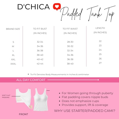 Image of DChica Essentials Women's Padded Tank Top, Soft & Supportive Fit, Seamless Non-Wired Cami Bra, Comfortable Stretch Fabric, Innerwear for Women