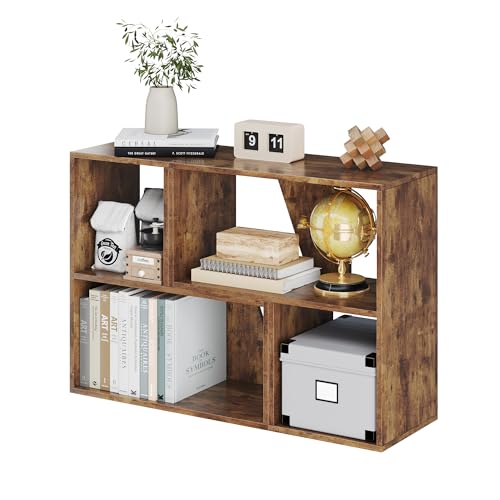 MapleGrace 6 Cube Storage Organizer, Wooden Storage Shelves Bookcase with Back Panels, Stackable Display Bookshelf for Living Room, Bedroom, Study, Hallway, Rustic Brown by MapleGrace - Used condition - US$48.33