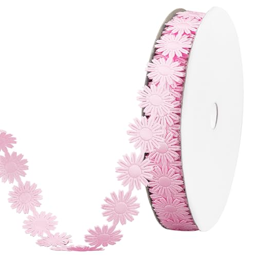 PH PandaHall 20 Yards Pink Flower Trim Ribbon, 17mm/0.6'' Decorative Lace, Polyester Sewing Trim