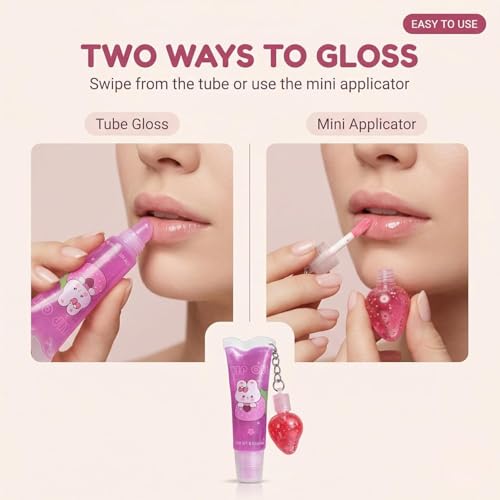 Image of 2 in 1 Cute Tube Design Lip Gloss Keychain for Soft & Nourished Lips - Highly Pigmented Lip Gloss for Girls - Perfect Lipgloss Women Accessory
