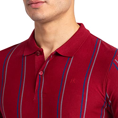 Image of Raymond Men Cotton Striped Regular Fit T-Shirt