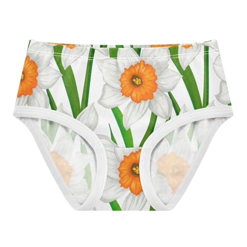 Cotton Toddler Girls Underwear White Daffodil Flowers Green Leaves Cute Panties Girl Stylish Briefs Girls Undies 2t
