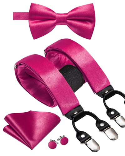 Image of Dubulle Suspender and Bow Tie for Men Paisley Solid Mens Suit Braces Pretied Bowtie and Handkerchief Cufflinks Formal Wedding