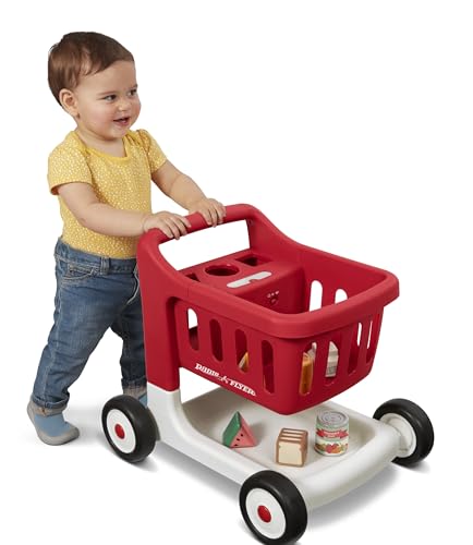 Radio Flyer Toddler Shopping Cart Walker with Wheels, Lights, and Sound for ages1+, Educational and Imaginative Play and Walk Behind