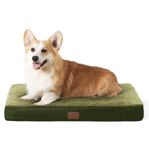 BEDSURE orthopädisches Hundebett mittelgroße Hunde - 89x56x7.6cm Hundekissen flauschig Hundematte waschbar Hundematratze in dunkelgrün für mittelgroße Hunde