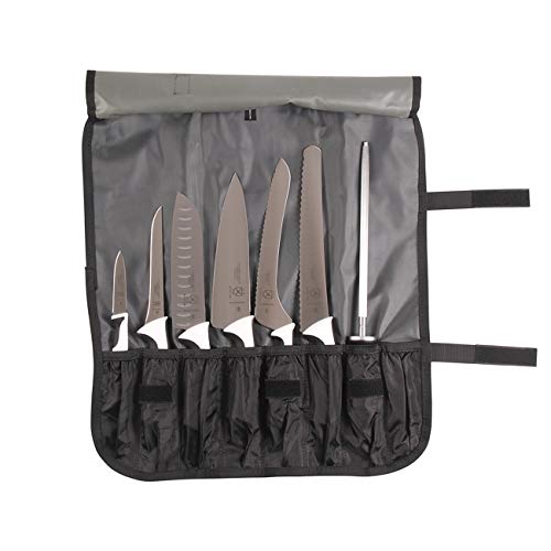 Image of Mercer Culinary Millennia 8-Piece Knife Roll Set, White Handles
