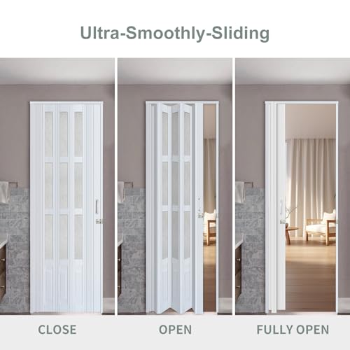 CCBOYSHARDWARE 32X80in Accordion Door Interior with Frosted Acrylic, PVC Folding Door with Lock & Handle, Double Magnetic Sliding Door for Closet, Pantry& Room Divider,Easy to Clean,Trimmable - Thumbnail 2