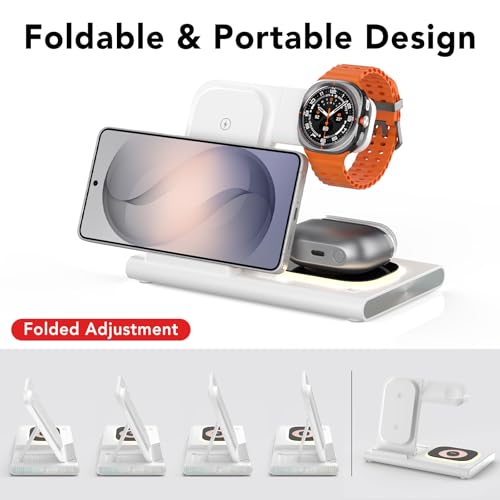 Image of Wireless Charger for Samsung Charging Station, Foldable & Nightlight | 3 in 1 Charging Station for Samsung S26-S10 /Note /Z Fold Flip8,Travel Charger for Galaxy Watch 8-1 /Buds,Not for Watch 9 /Ultra2