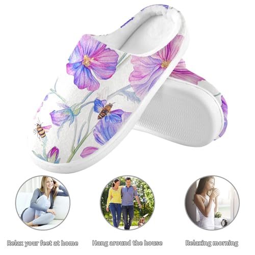 JUNZAN Art Geranium White Womens Cotton Slippers Breathable Memory Foam Hotel Slippers for Bedroom Birthday Presents 6-73