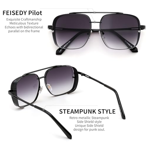 Image of FEISEDY Sunglasses Mens Women Vintage Pilot Square Trendy Metal Steampunk Fishing Driving Sun Glasses B2894