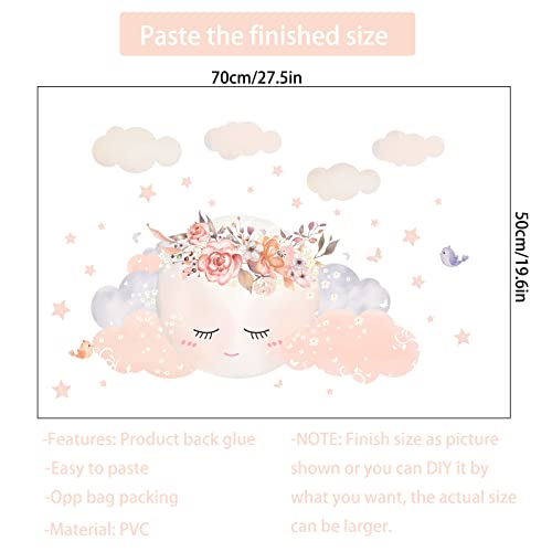 Cartoon Cloud Moon Wall Decals, Holengs Cute Smile Moon Stars Wall Stickers, Watercolor Crown Flowers Removable Diy Wall Mural Art Decor For Kids Girls Bedroom Nursery Classroom #TOP1