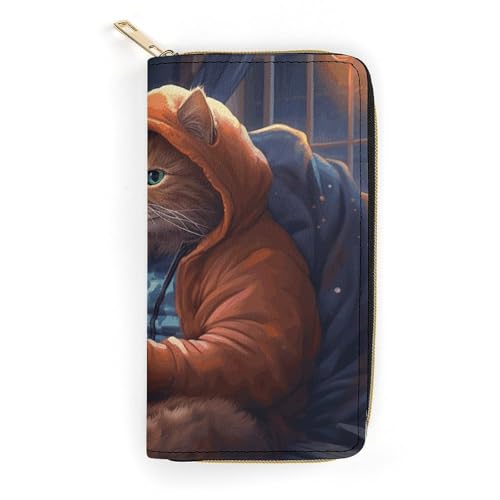 Leather Wallet Bag Fat Cat Playing Games Painted Credit Card Holder Fashion Simple Card Bag Multifunctional Wallet