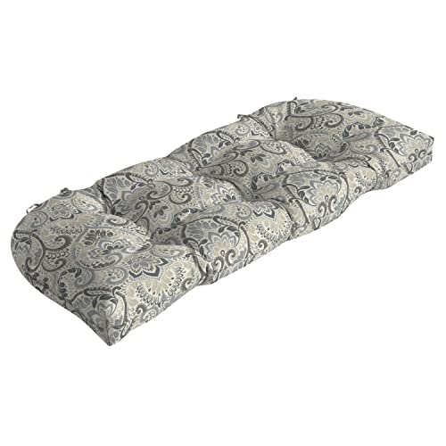 Image of Arden Outdoor Wicker Settee Cushion, 41.5 x 18, Rain-Proof, Fade Resistant Neutral Aurora Damask