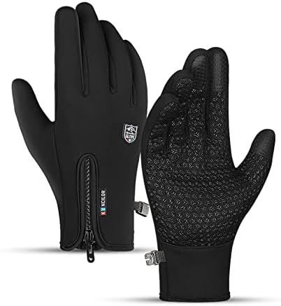 TEMEI Winter Gloves for Mens and Womens, with Sensitive Touch Screen Texting Fingers, Waterproof Windproof Anti Slip Heated Glove Hands Warm for Drive, Motorcycle, Fishing (Large, Black)