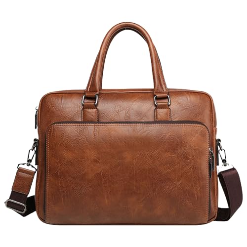 Mens Laptop Bag 16.1 Inch Waterproof Vintage Leather Briefcase Computer Messenger Handbags Shoulder Bag (Khaki)
