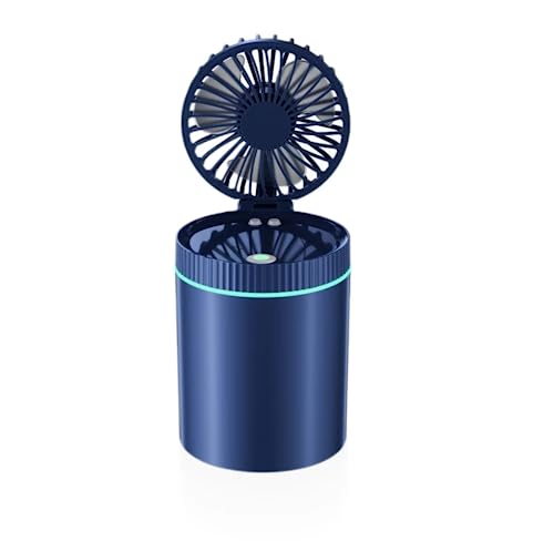 Ventilador humidificador Portátil Mini Ventilador Silencioso USB con Batería Recargable Ventilador de mesa con luz, 3 velocidades Ángulo ajustable ventilador 5 en 1, Aire Acondicionado pequeño (azul)