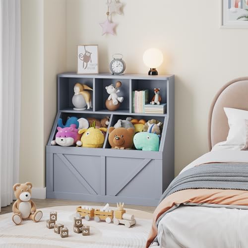 GarveeHome Kids Toy Storage Organizer, Kids Bookshelf and Toy Storage, Toddlers Bookshelf Toy Organizer for Kids Rooms Playroom Bedroom Nursery Daycare, Gray