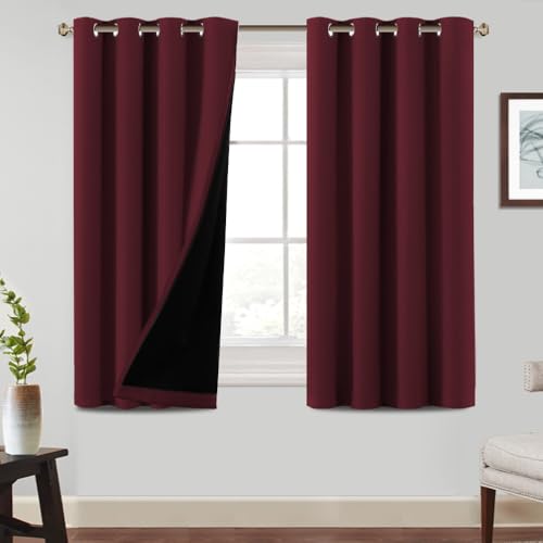 BellaHills 100% Tende Camera da Letto con Anelli 2 Pezzi, Termiche Isolanti, Anti-Rumore, Tende Termiche Ideali per Camera da Letto e Soggiorno L140 x A145 cm, Borgogna