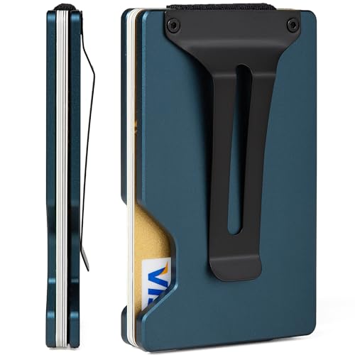 Image of Minimalist Wallet for Men, Slim Metal RFID Blocking Wallet Credit Card Holder Money Clip & Cash Strap, Scratch-Resistant Holds 15 Cards,Ideal Gift for Men | Matte Navy