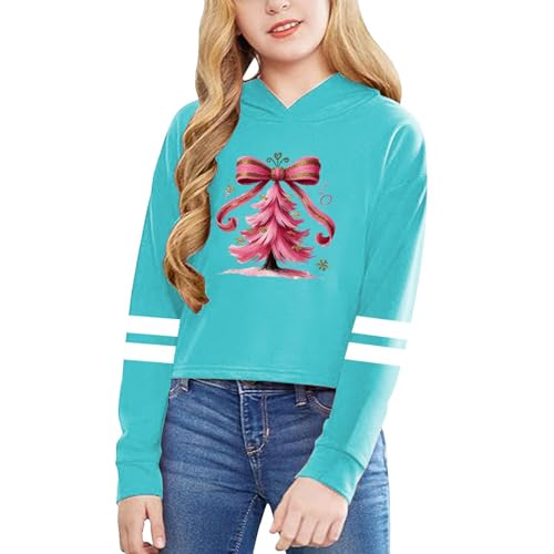 Generisch 2025 Niños Niñas Manga Larga Letras Color Sólido Sudadera Corta Top Para Grandes (2), azul celeste, 4-5 años