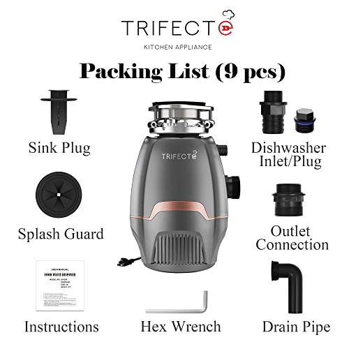 Trifecte Pro 3/4 Hp Garbage Disposals With Sound Reduction,Food Waste Coutinuous Feed Garbage Disposal With Power Cord, Dishwasher Hook Up #TOP6