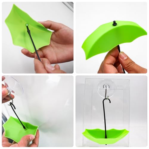 Image of 3 Pack Plastic Umbrella Decorations with Suction Cups, Frog Habitat Platform, Reptile Decorations for Terrarium, Frog Tank Accessories, Terrarium Decor for Tree Frog, African Dwarf Frog, Toad