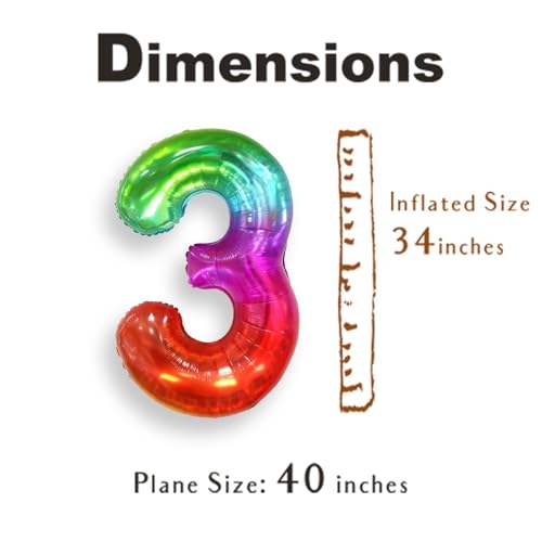 Image of SUWEN Rainbow Number 3 Balloon 40 Inch,Big Colorful Balloons 0-9 | Large Gradient Jelly 3rd Helium Foil Mylar Number Multicolor Balloons for Birthday Anniversary Party Decorations