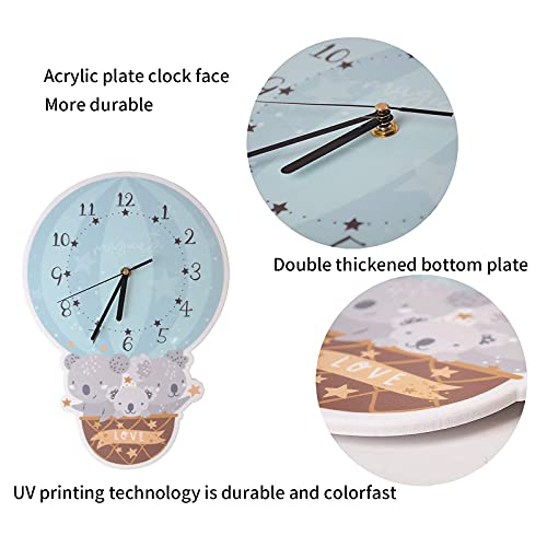 Koala Wall Clock For Kids, Silent Wall Clock With Battery Operated For Girls And Boys Bedroom Playroom Living Room, Cartoon Analog Clock For Teaching And Learning Cute Morandi Color Kids Room Decor. #TOP4
