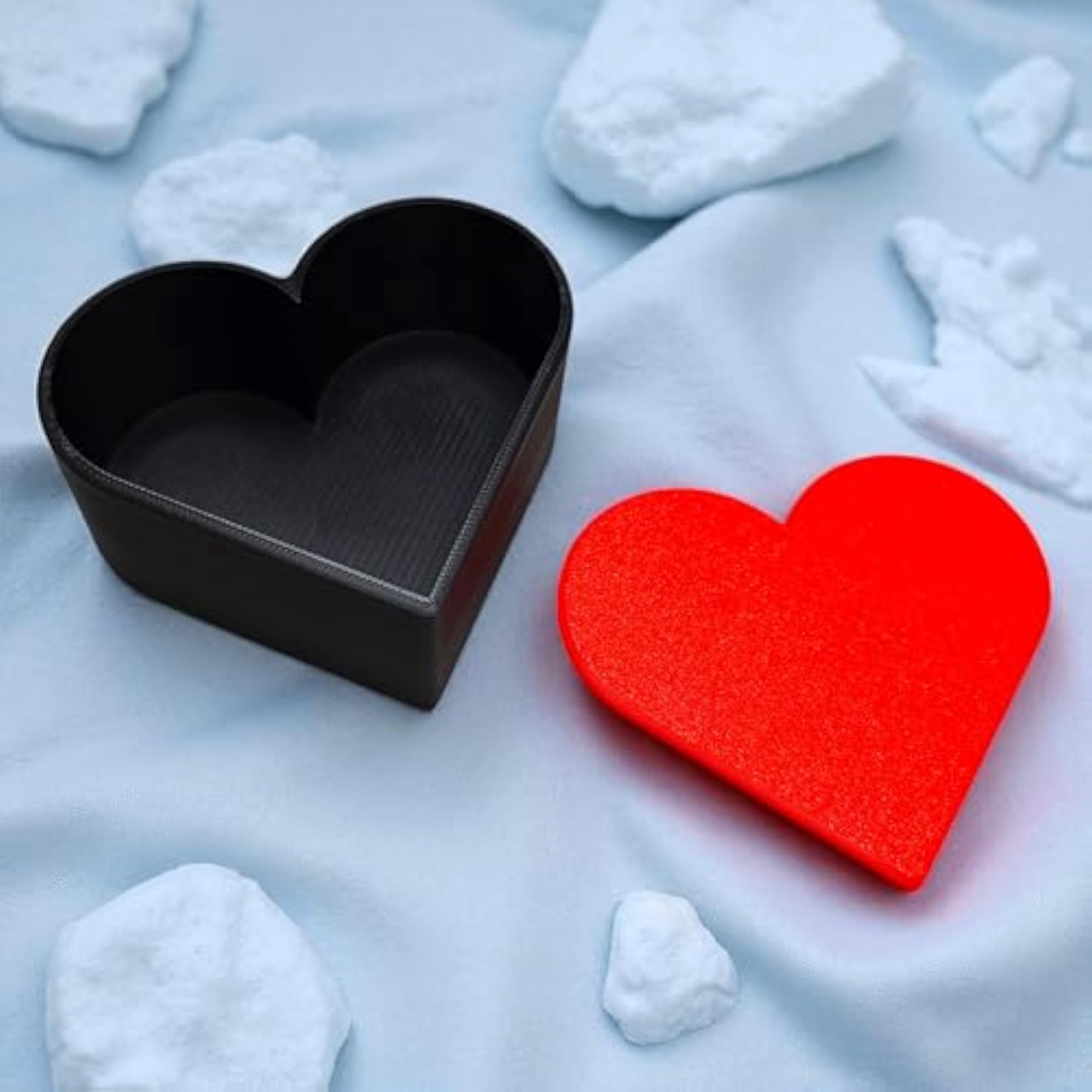 Heart Shaped Jewellery Box with Red Lid & Black Base