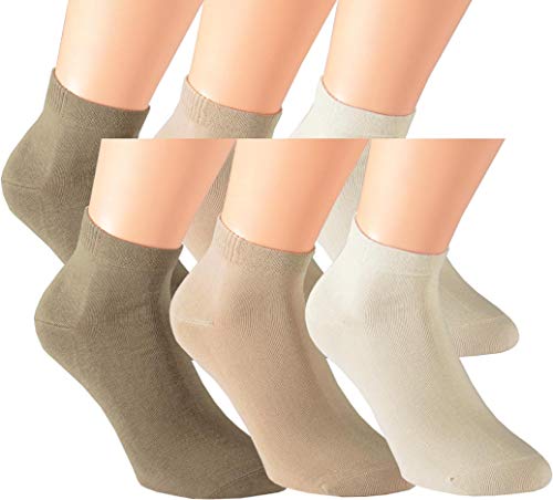 Vitasox 35200 Chaussettes basses homme en coton, sneakers chaussettes de sport sans élastique sans couture unies tons de beige 6 paires 39/42