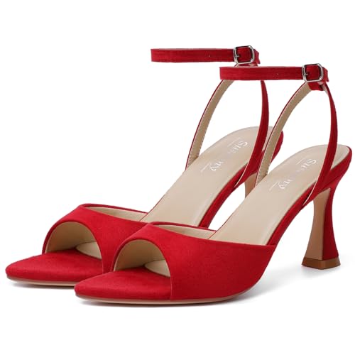 Image of Susanny High Heels for Women Pointed Open Toe Strappy Chunky Block Heels Ankle Strap Stiletto Kitten Heeled Sandals Wedding Bridal Party Prom Sexy Dress Shoes