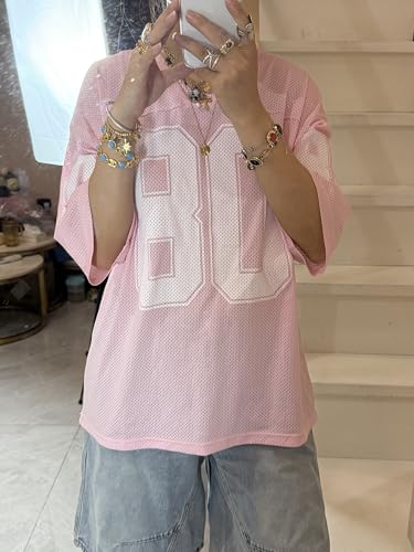 DSORVICD Women Oversized Jersey Shirts Y2k Number Print Graphic Tees V Neck Short Sleeve Baggy T-Shirt Preppy Clothes3