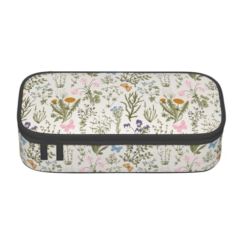 Image of Pretty Wild Floral Herb Flower Pencil Case Big Capacity Storage Pencil Pouch Stationery Bags With Zipper Portable Pen Holder Box Organizer For Boys Student College School Office Supplies