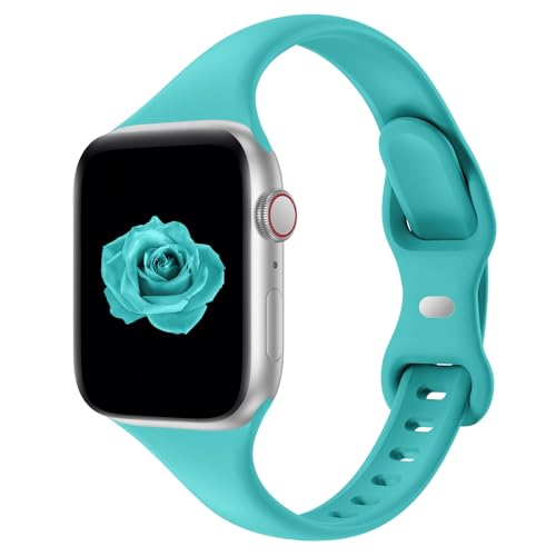 Image of Thin Slim Band Compatible with Apple Watch 38mm 40mm 41mm 42mm 44mm 45mm 46mm 49mm, Replacement Silicone Sport Strap for iWatch Series 11 /10 /9 /8 /7 /6 /5 /4 /3 /2 /1 Ultra SE Women Men, Teal