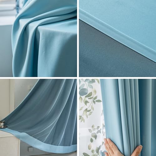 サヤンサヤン アリィ カーテン 4枚組 遮光 無地 ドレープ 花柄 ミラーレース 洗濯可能 アジャスターフック付き（幅100cm×丈135cm・ブルー） [5]