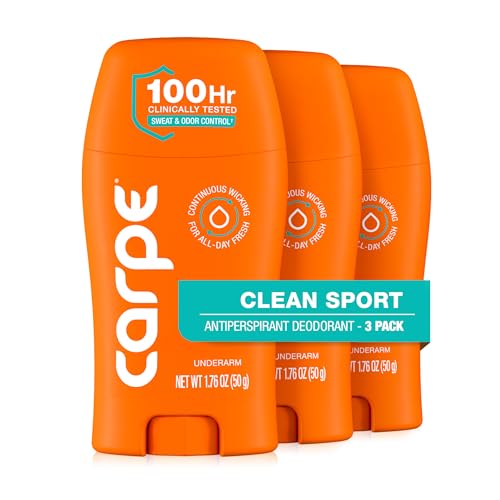 Image of Carpe Underarm Deodorant Antiperspirant - Extra Strength Men's Antiperspirant with 100 Hour Sweat Control - Deodorant for Men - Helps Eliminate Odor - Clean Sport Scent - 3 Pack