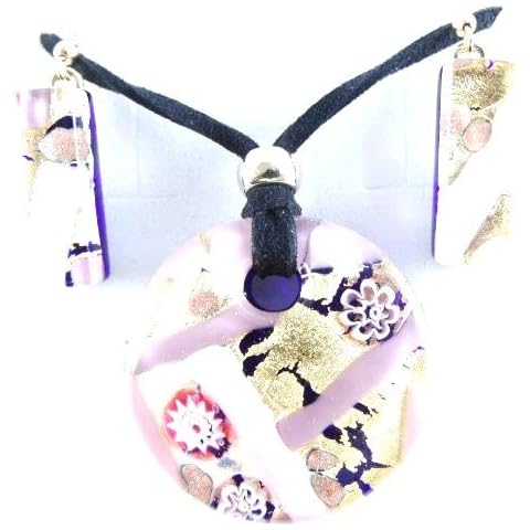 Venice Buys - Venetian Masks Pink Gold Flowers Circle Murano Glass Necklace and Earrings Jewelry Set 12MG Cover